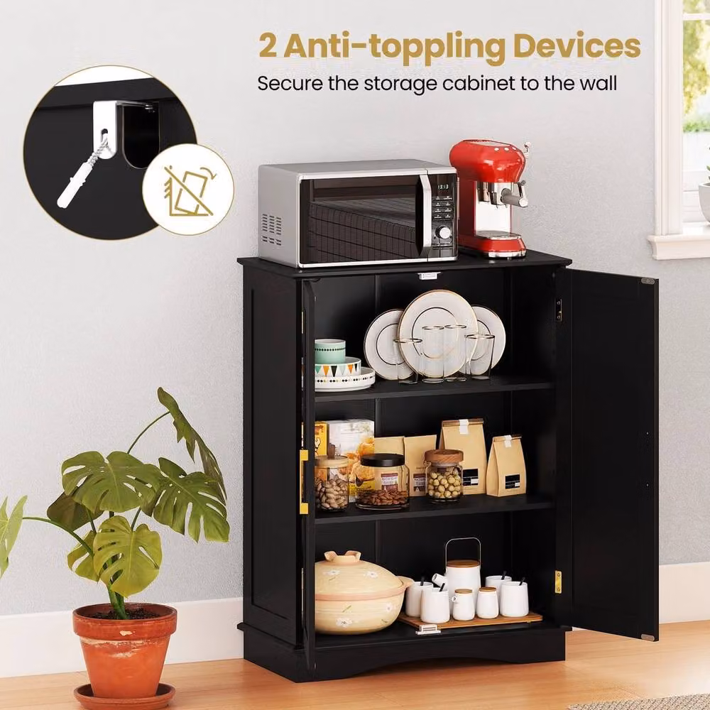 VOGREX Black and Gold Modern Freestanding Storage Cabinet with Hinged Doors and Internal Shelves – 5