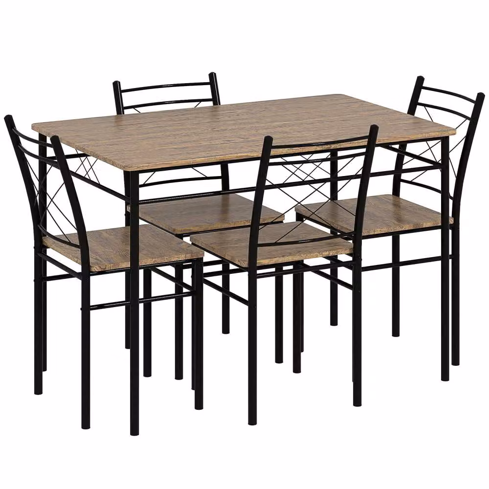 Wyld Haus Birutte 5 Piece Minimalist Dining Set in Black and Brown Oak Effect – 2
