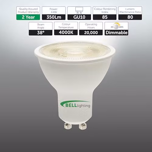 BELL Lighting GU10 Dimmable LED Spotlight Bulbs, 4.4W, 350lm, 4000K Cool White, Pack of 5 – 2