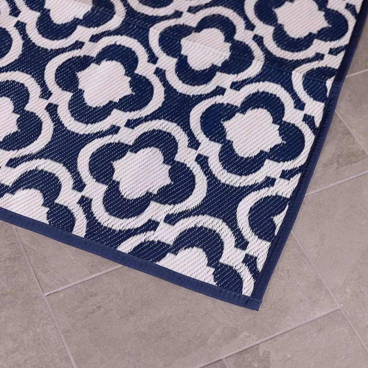 Charles Bentley Blue Moroccan Patterned Weatherproof Indoor/Outdoor Woven Rug, W/D/H: 170 x 120 x 2.5 cm – 2