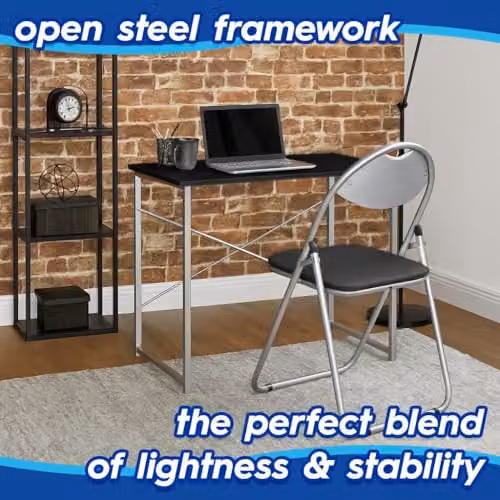 Harbour Housewares Minimalist Industrial Office Desk and Chair Set in Black – 2