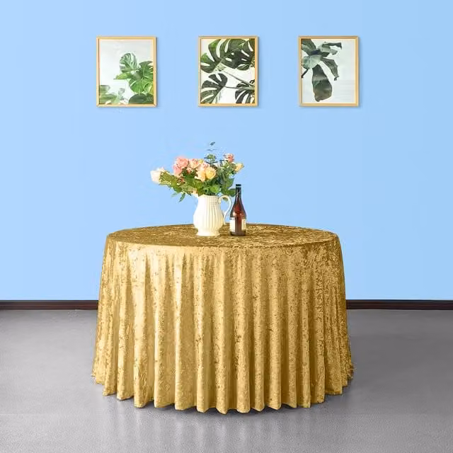 Trimming Shop Gold Crushed Velvet Round Tablecloth, Diameter: 274 cm