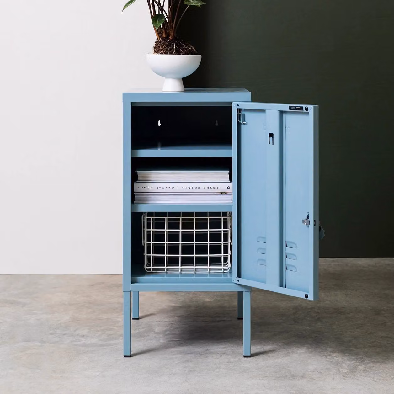 Mustard Made The Shorty Freestanding Metal Storage Cabinet in Blue, W/D/H: 46 x 35 x 72 cm – 2