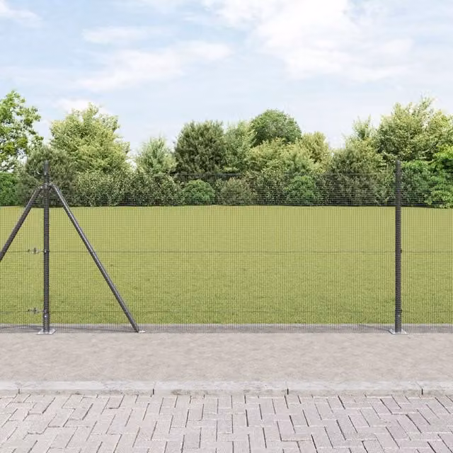 Berkfield Home Grey Steel Welded Wire Fence with 13 Flanged Posts, 1 x 50 m