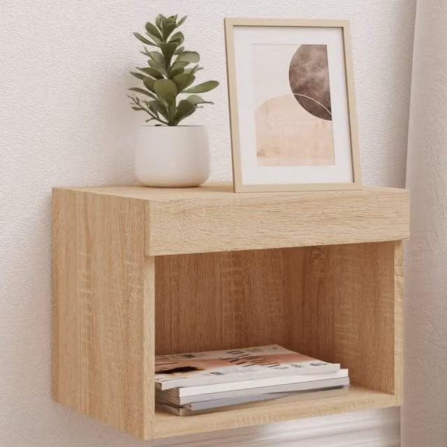 Berkfield Home Wall-mounted Bedside Cabinet with Integrated LED Lights in Sonoma Oak Brown – 1