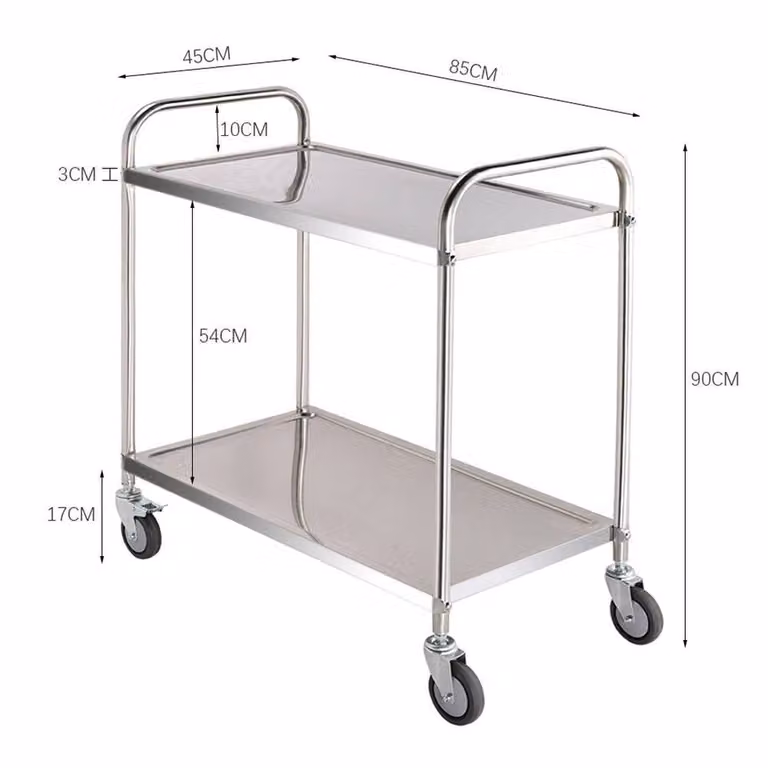 NESTLUNE 2 Tier Stainless Steel Catering Kitchen Trolley in Silver