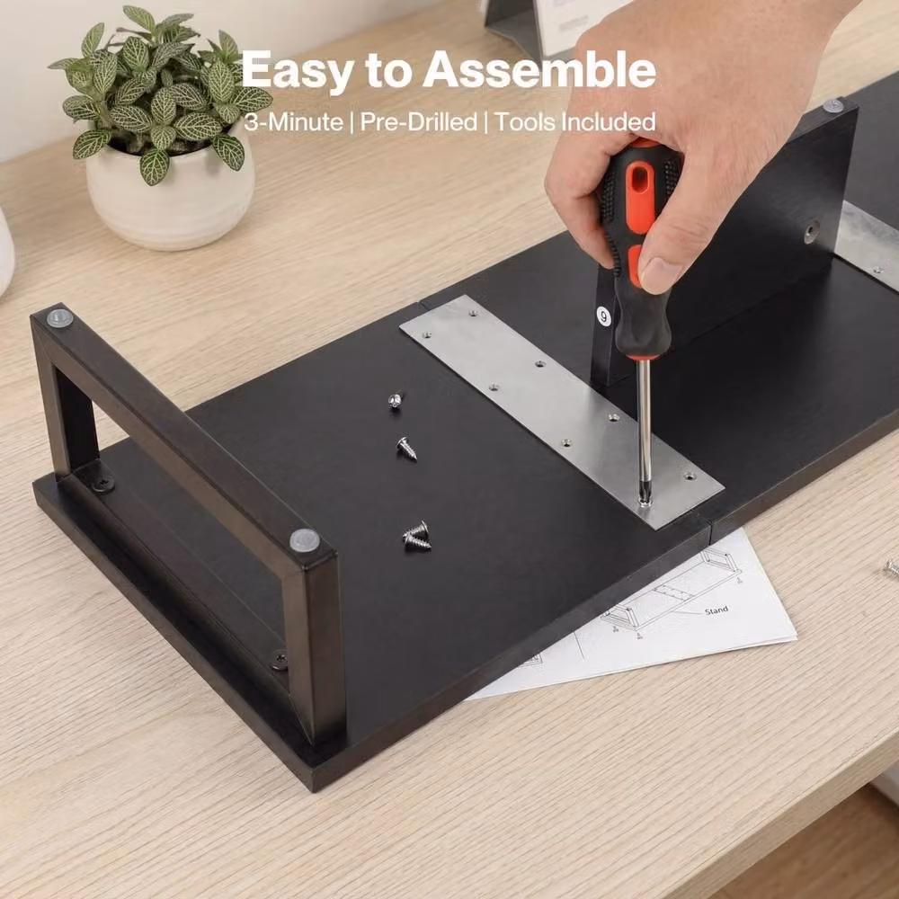 VOGREX Dual Monitor Stand Riser Desktop Office Organiser in Matt Black MDF – 4
