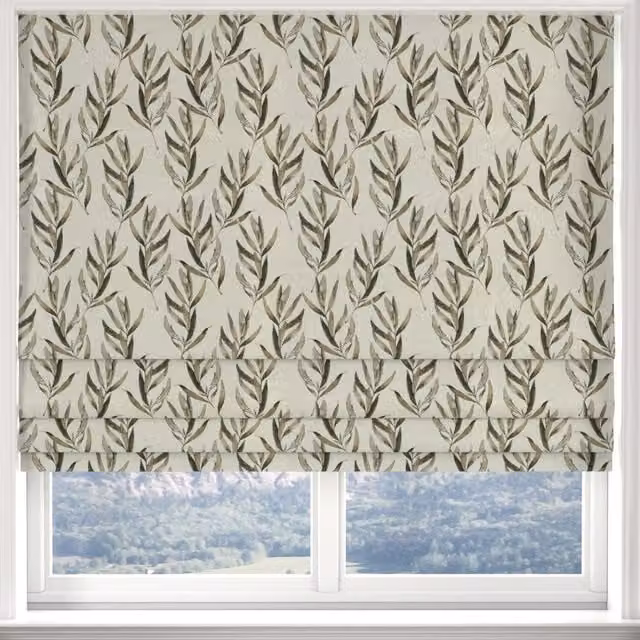 Ante Decor Olivia Made to Measure Blackout Roman Blind in Grey and Beige Floral Pattern