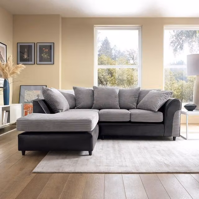 Abakus Direct Harvey Left Facing Corner Sofa in Grey with Scatter Cushions and Removable Covers – 1
