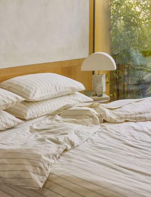 Piglet In Bed Pure Cotton Striped Duvet Cover in Green Mix