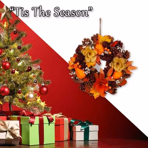 VFM e-Store Autumnal and Christmas Floral Wreath in Brown and Multicolour, W: 31 cm, H: 30 cm – 5