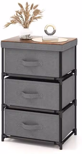 Kelvenix 3-Tier Grey Chest of Drawers Nightstand Organizer