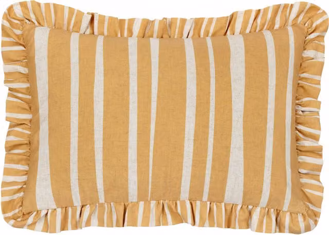 Make It A Home Carmon Striped Ruffle Linen Cushion Cover in Orange and Yellow