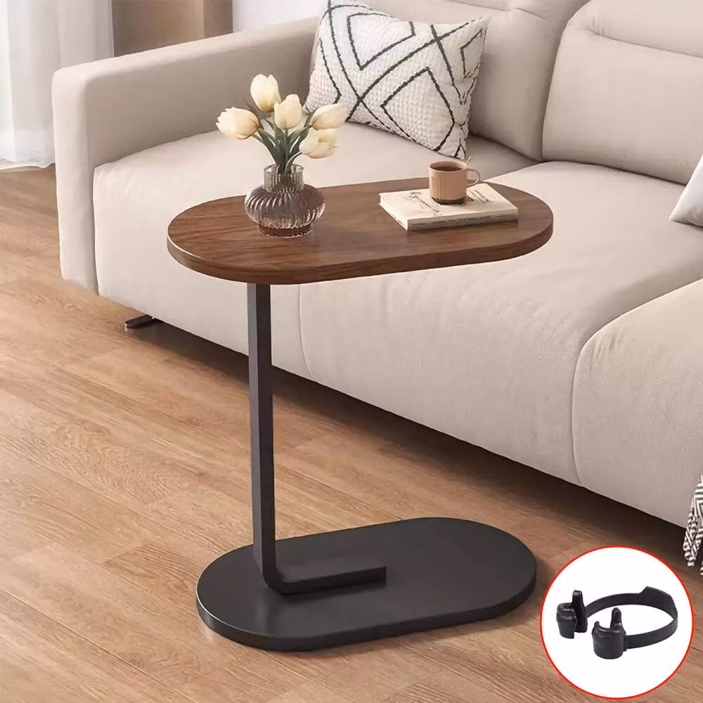 FORGEVIO C-Shaped Modern Sofa Side End Table in Brown – 3