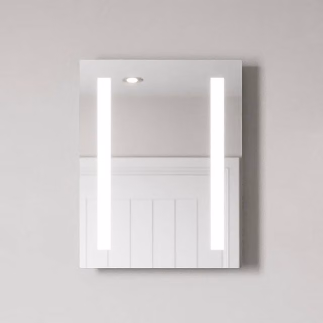 Bathwell Rectangular LED Wall Mounted Bathroom Mirror with Battery Rocker Switch in Silver