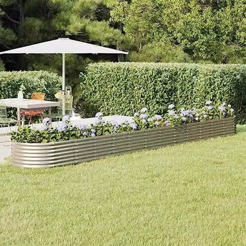 vidaXL Galvanised Steel Garden Raised Bed, Silver, W: 512 cm, D: 80 cm, H: 36 cm – 2