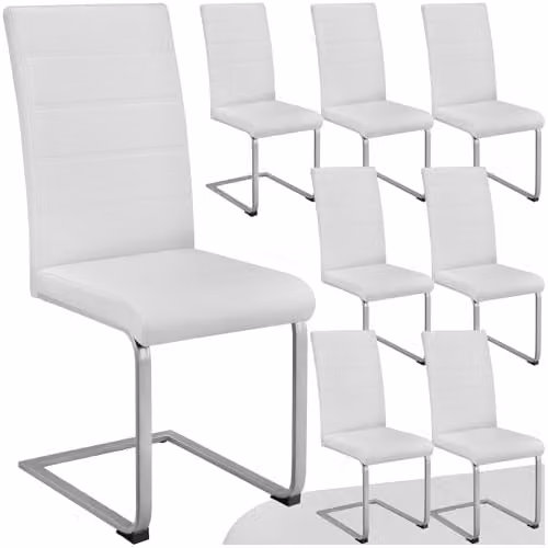 tectake Set of 8 Bettina Dining Chairs in White Synthetic Leather with Metal Cantilever Base – 1