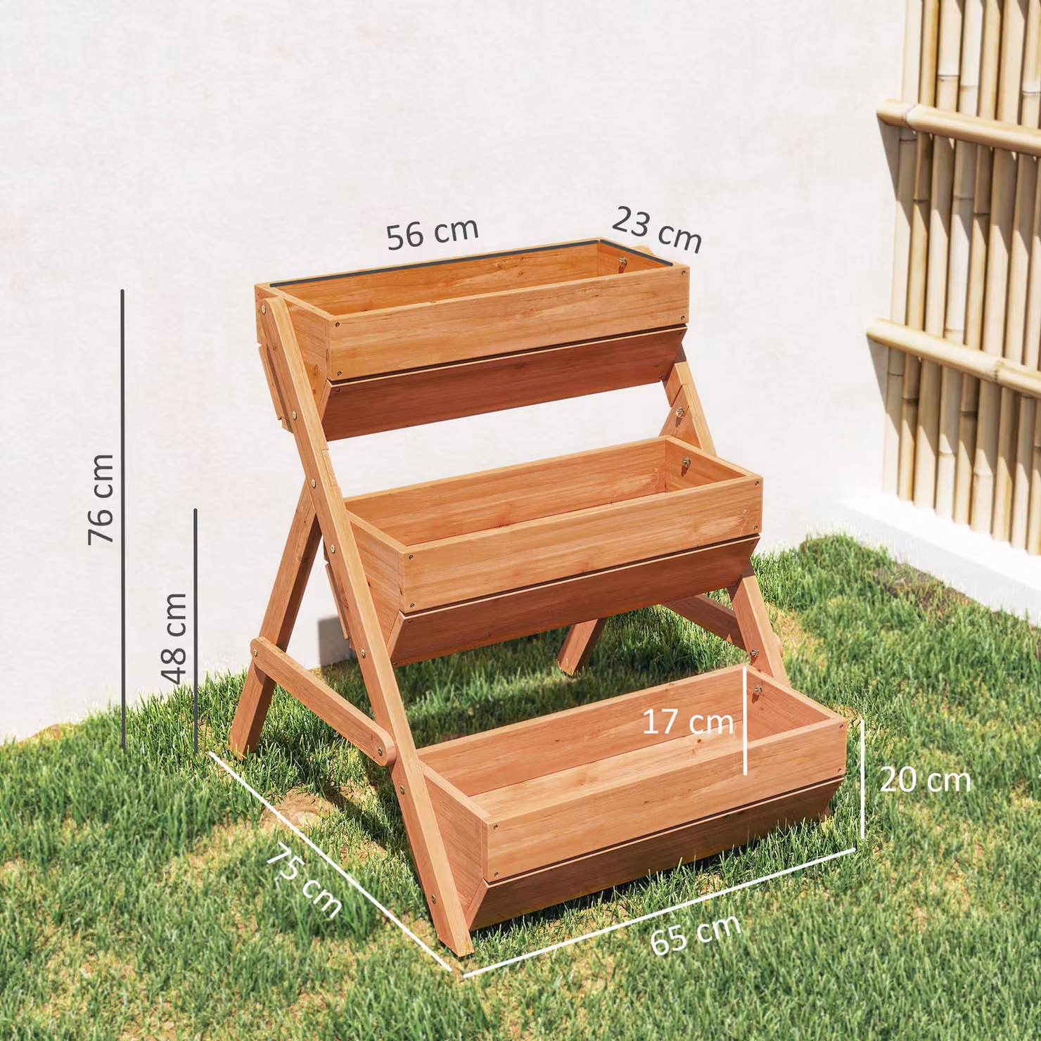 Outsunny 3 Tier Wooden Raised Flower Bed and Elevated Planter for Vegetables, Herbs and Flowers, Brown, W: 65 cm, D: 75 cm, H: 78 cm – 3