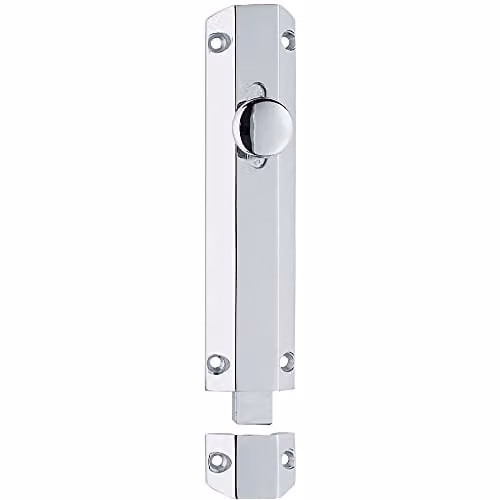 Loops Surface Mounted Flat Sliding Door Bolt Lock in Silver, W: 15.2 cm, H: 3.5 cm, D: 35.0 mm