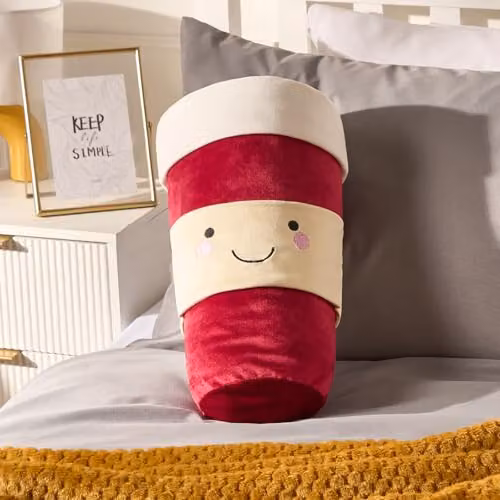 OHS Coffee Cup Shaped Velvet Throw Pillow in Red, W: 24 cm, H: 34 cm – 6