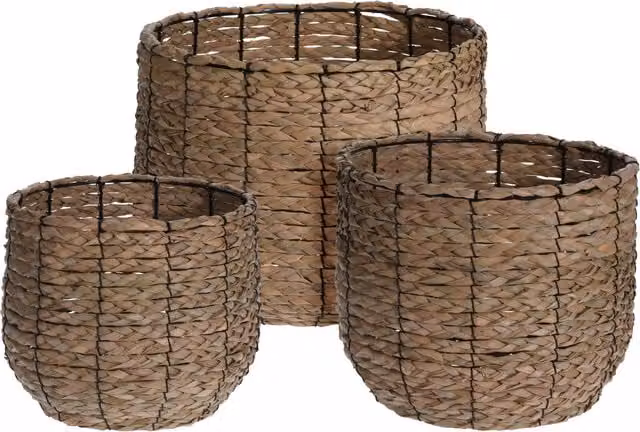 Jack Stonehouse Set of 3 Open Weave Seagrass Storage Baskets with Handles in Beige and Brown