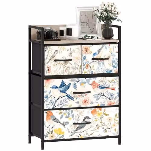 HOMCOM Modern White Fabric Chest of Drawers with 4 Drawers for Bedroom or Living Room