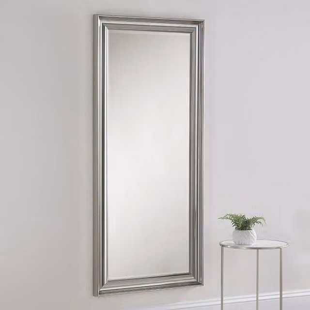 Yearn Mirrors Scooped Silvery Champagne Full Length Mirror in Silver, H 168.5 x W 77 cm