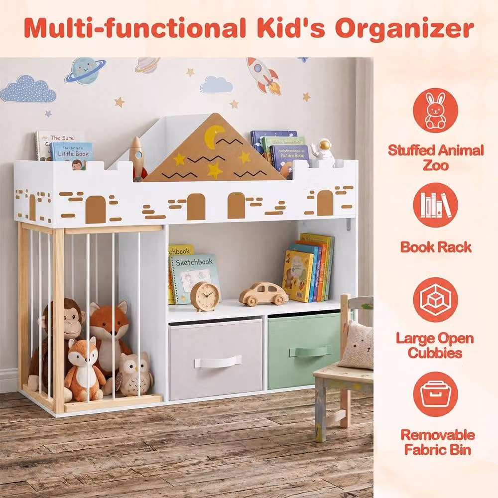 CASART Kids Wooden Toy Storage Organizer in White – 3