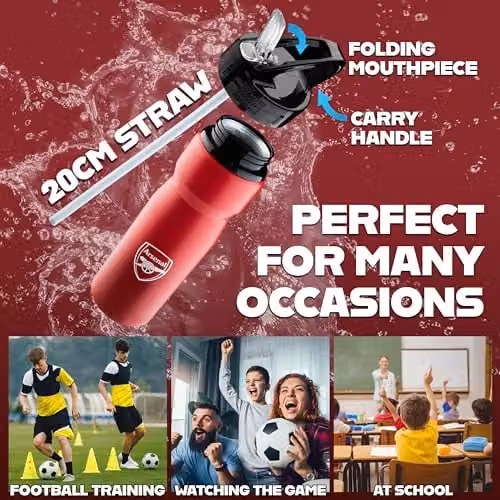 Hy-Pro International Arsenal F.C. Aluminium Sports Water Bottle with Straw, Red, 750ml – 5