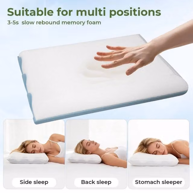 KORVIXA Reversible Firm Memory Foam Luxury Pillow for Side Sleepers in White and Blue