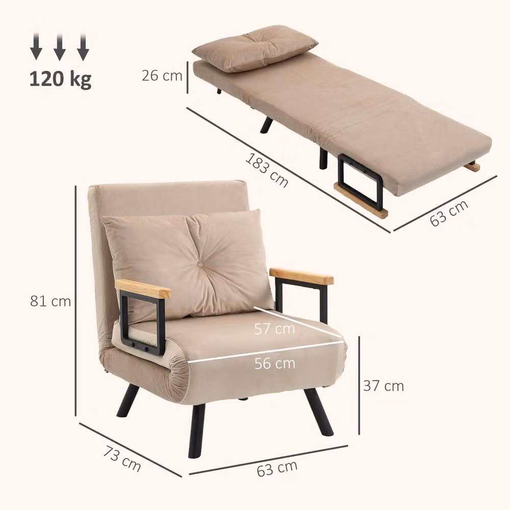 STILVORA 4-in-1 Single Chair Bed in Beige Velvet – 2
