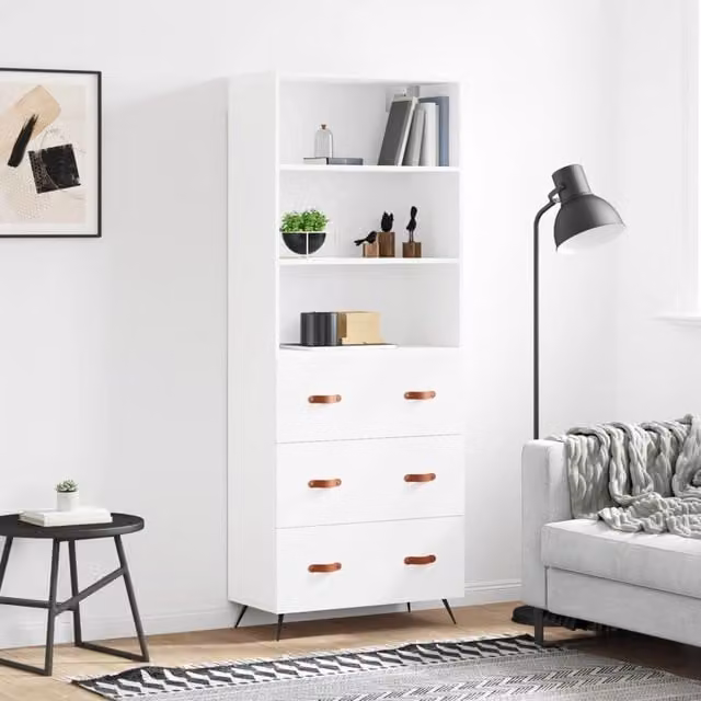 Berkfield Home White Matt Highboard with Internal Shelves and Open Doors, W/D/H: 69.5 x 34 x 180 cm