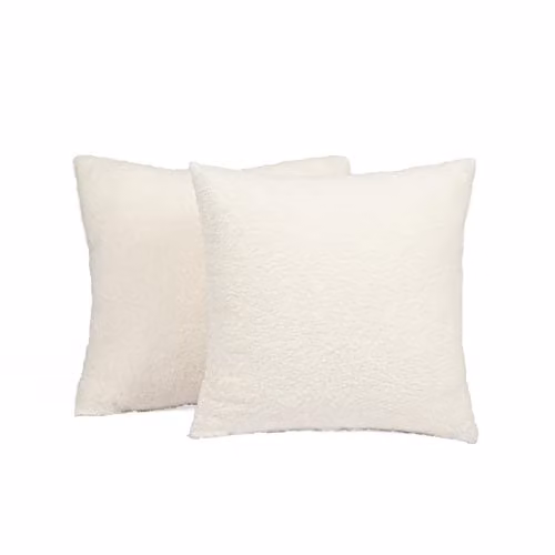 Highams Set of 2 Boucle Teddy Fleece Cushion Covers, Cream, W/D/H: 45 x 45 x 45 cm – 1