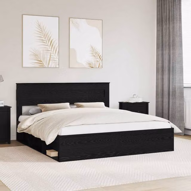 Berkfield Home Modern Bed Frame with Headboard in Black Pine and Engineered Wood, 200 x 200 cm