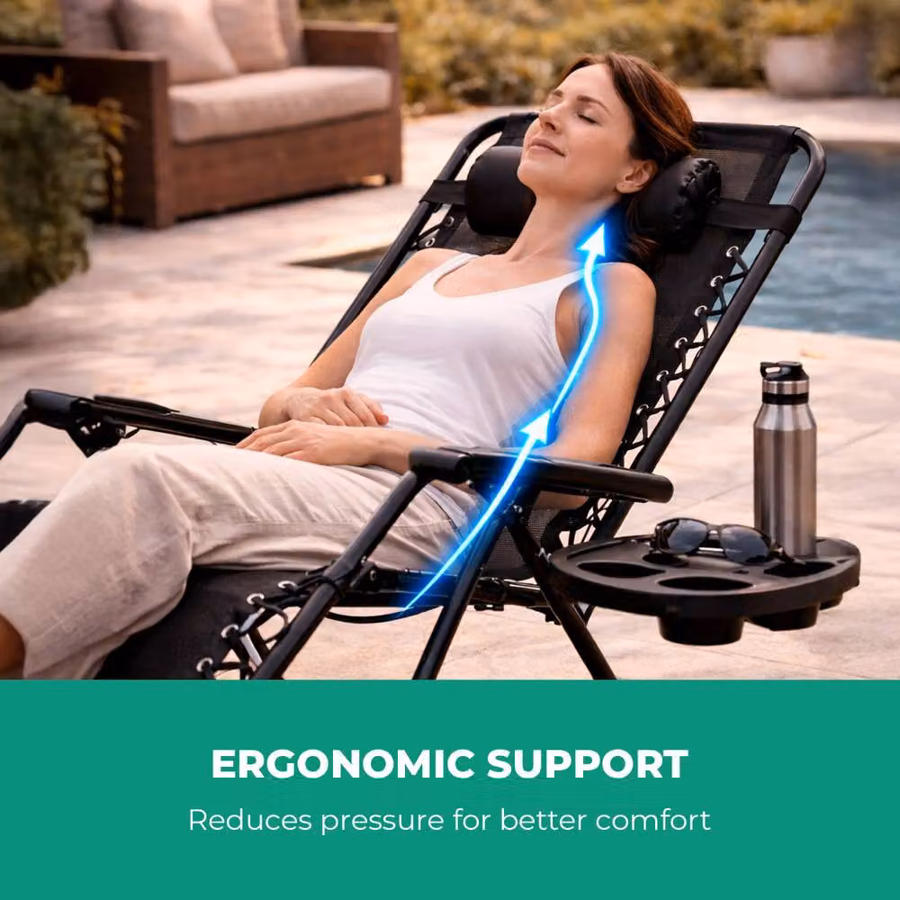 Royalford Zero Gravity Recliner Chair in Black with Powder Coated Steel Frame and Textilene Fabric – 6