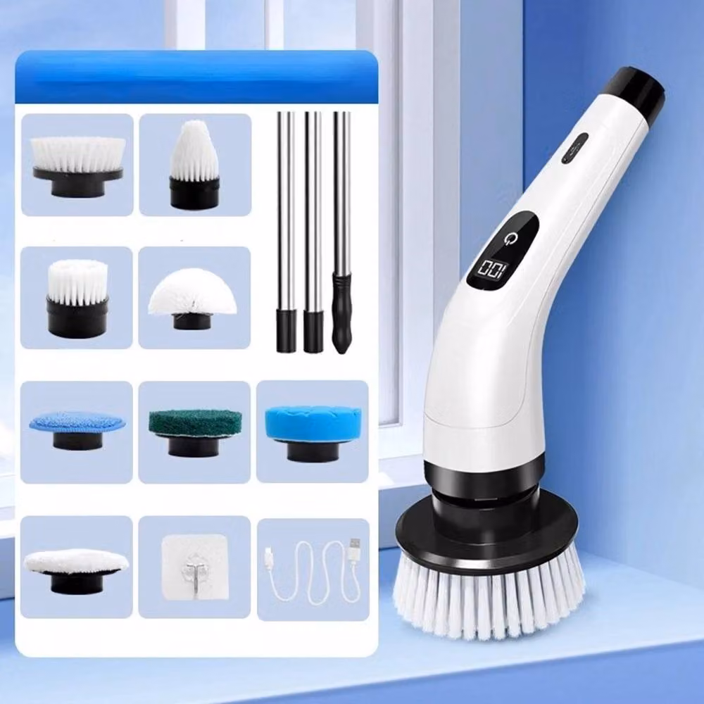KORVIXA Cordless Electric Spin Scrubber with Long Handle in White and Multicolour, H 100 x W 15 x D 15 cm – 2