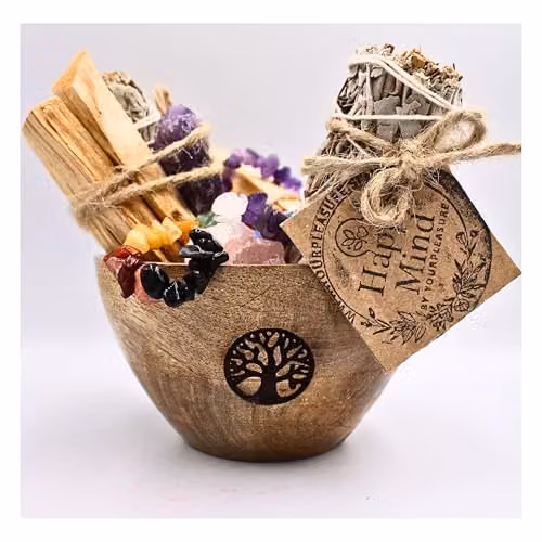 KDMD Tree of Life Wooden Smudge and Ritual Offerings Bowl, Brown, W: 11 cm, D: 7 cm, H: 7 cm – 2