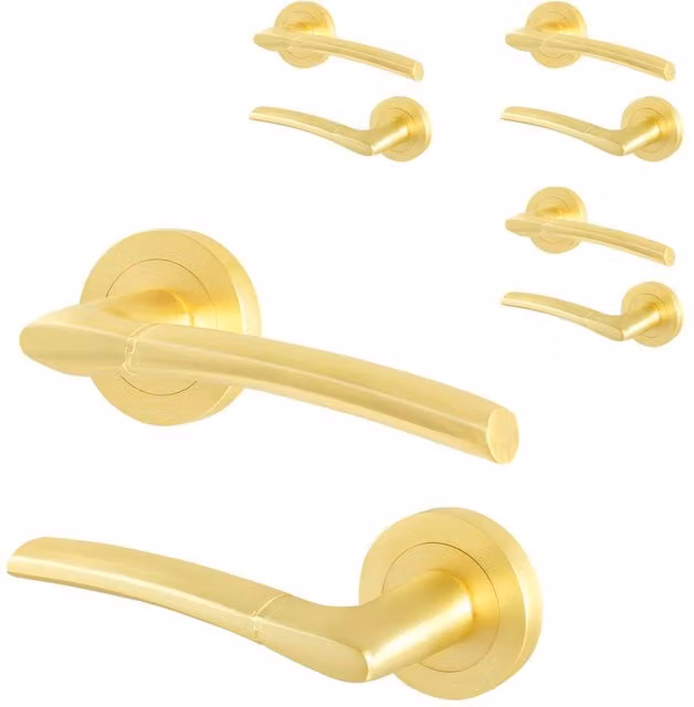 AFIT Satin Brass Round Rose Internal Lever Door Handles, 4 Pairs, Gold – 1