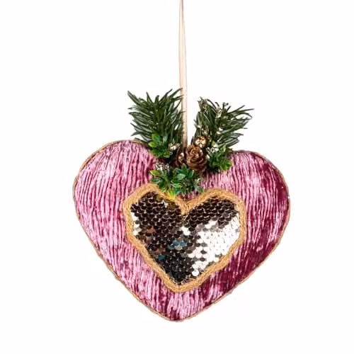 Shatchi Pink and Gold Heart Christmas Hanging Bauble Pendant, 16.5 cm