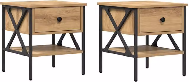 Berkfield Home Artisan Oak Bedside Tables, Set of 2, Beige, W/D/H: 40 x 42 x 45 cm – 1