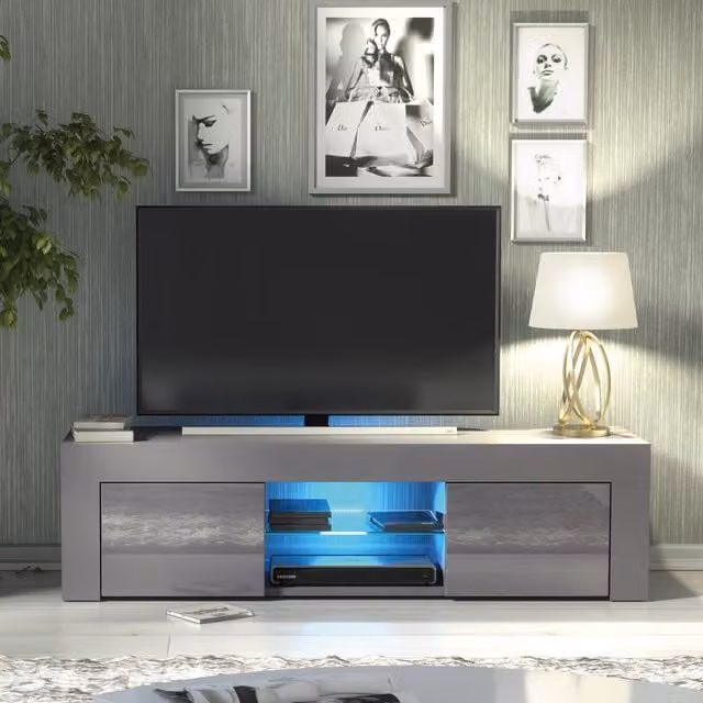 Creative Furniture Loom Modern Glossy TV Unit in Grey and White, W/D/H: 130 x 35 x 35 cm