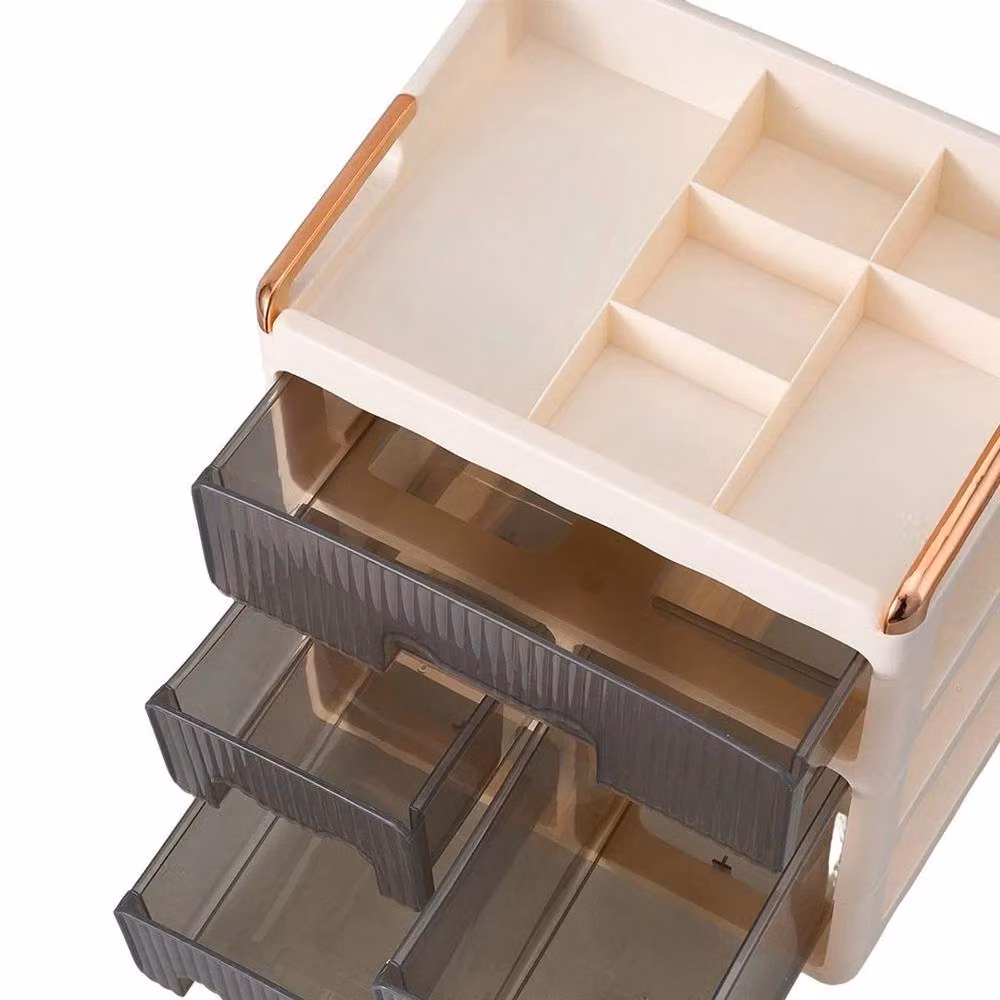 FORGEVIO Makeup Organiser Holder Case with 3 Large and 2 Small Drawers, Beige, Width: 50 cm – 3