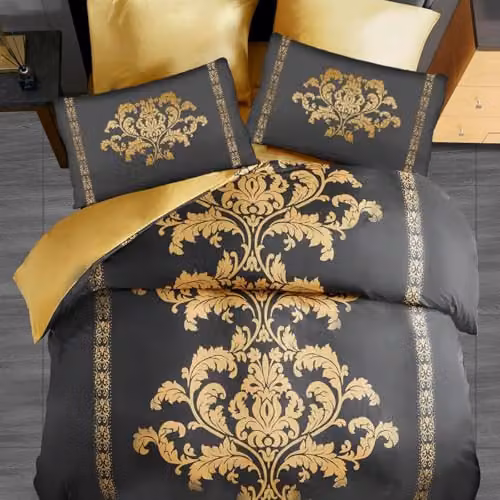 Lazzaro Super King Duvet Cover and Pillowcase Set in Gold or Black, Premium Brushed Microfibre Bedding with Zipper Closure, W/D/H: 220 x 220 x 260 cm – 2