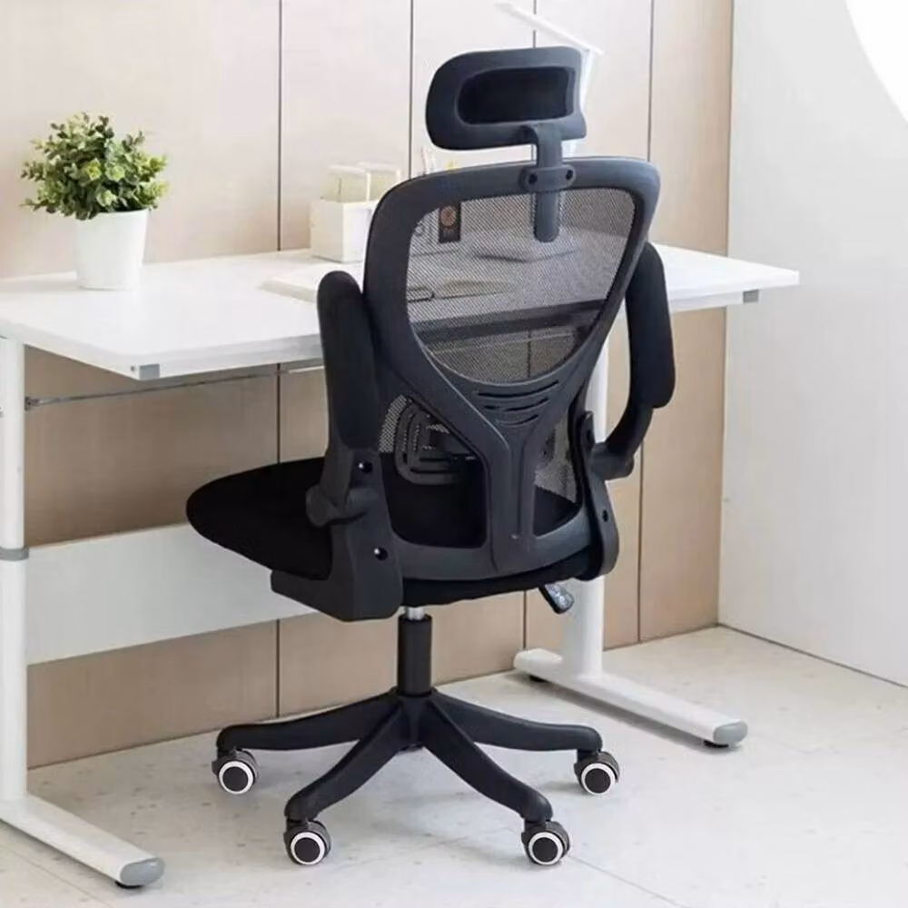 FLAVORA Black Ergonomic Mesh Swivel Office Chair with Headrest and Armrests – 6