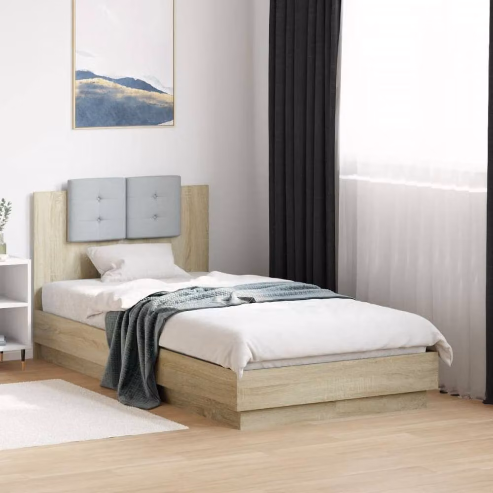 Berkfield Home Durable Single Bed Frame with LED Under-Bed Lighting in Sonoma Oak Brown, W/D/H: 90 x 190 x 84 cm – 2