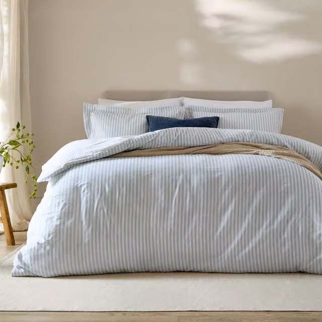 Yard Hebden Striped 100% Cotton Reversible Duvet Cover Set in Blue