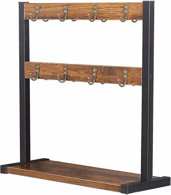 FLAVORA 2 Tier Rustic Wood Countertop Mug Rack in Brown – 1
