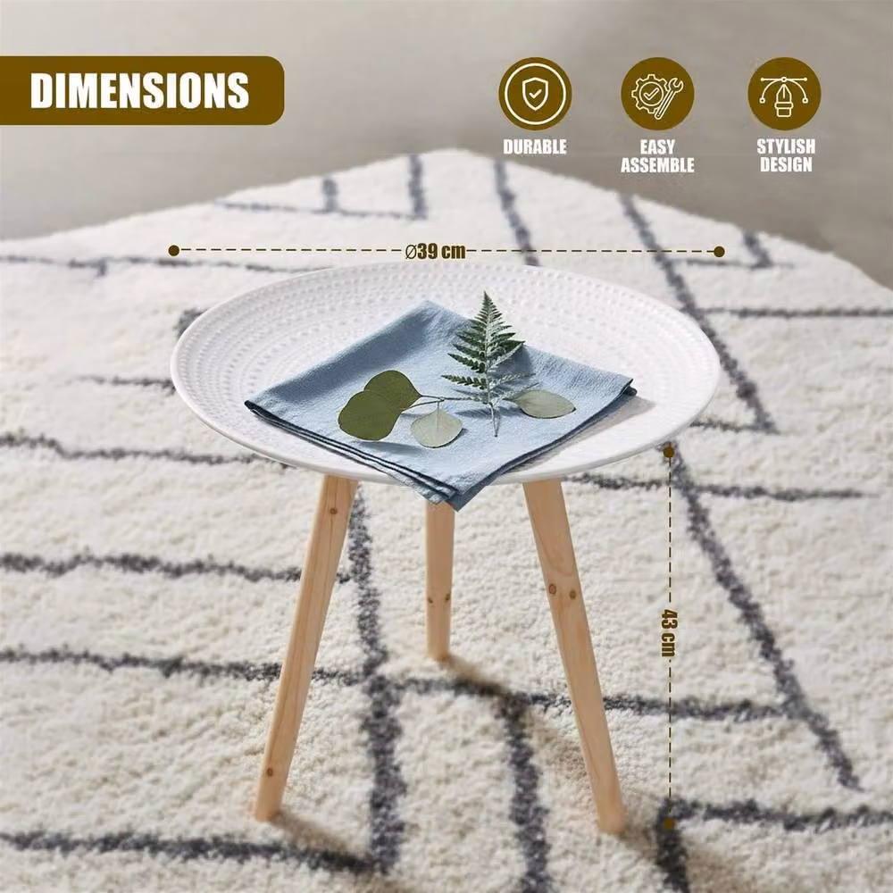 FORGEVIO Modern Round Wooden Side Table in White – 2