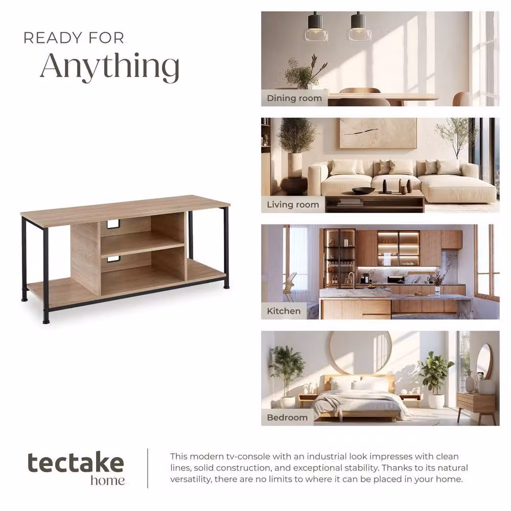 tectake TV Stand Lowboard Cabinet in Brown with 4 Compartments and Adjustable Shelf, Width: 110 cm – 5