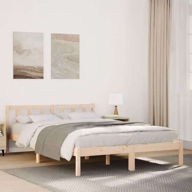Berkfield Home Extra Long Solid Wood Pine Bed Frame in Brown, W/D/H: 140 x 210 cm